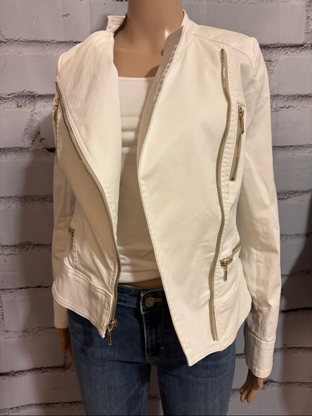 NWT Size 6 WHBM White Moto Jacket Asymmetric Style